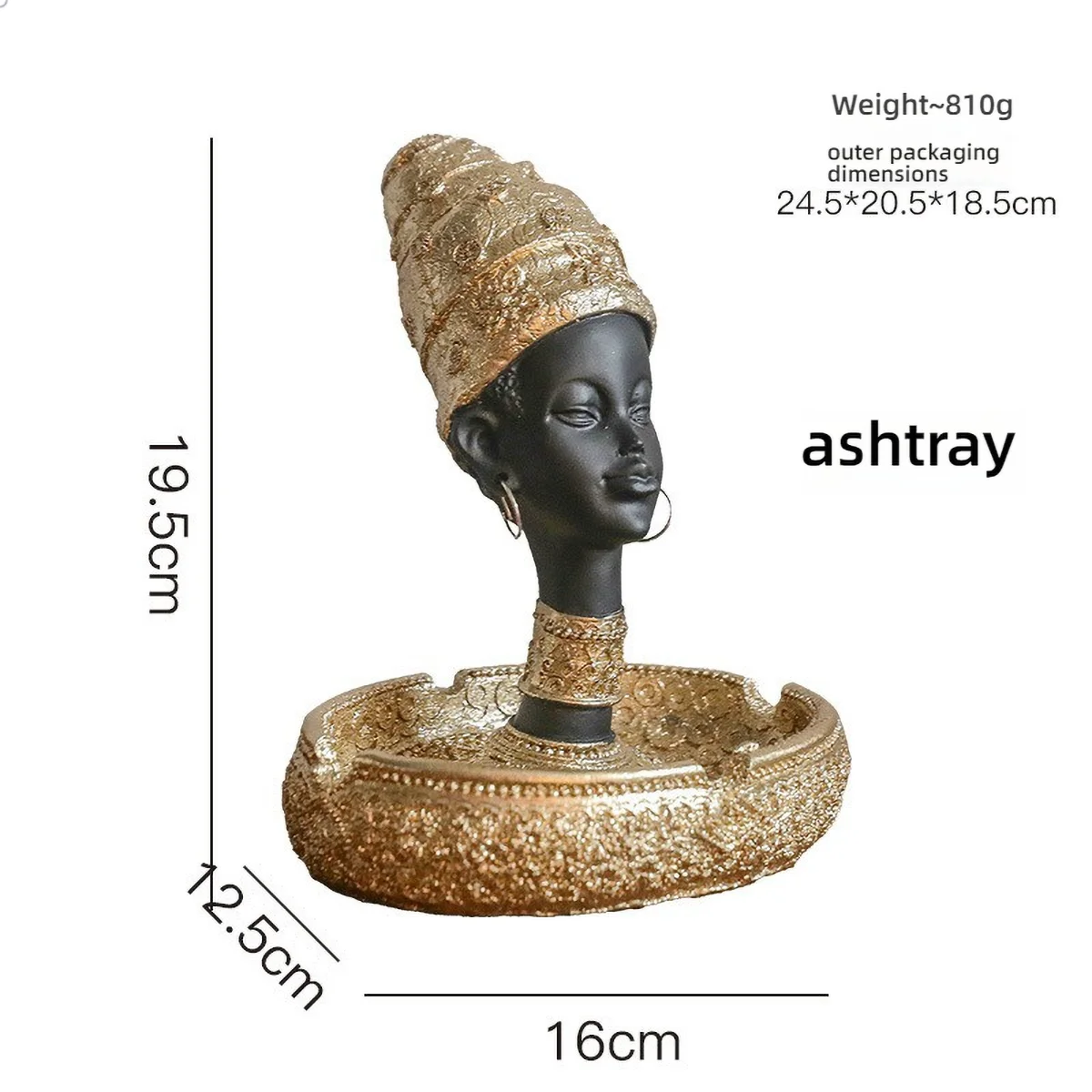 Resin African-Style Sculpture (Black & Gold) , Multi-Functional Decor/Candle Holder for Desk/Shelf, Luxury Home Accent