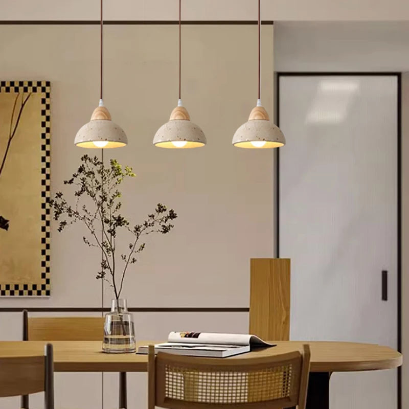 Japanese Vintage Stone Wood LED Decor Pendant Light Home Dinning Room Villa Bedroom Foyer Lighting Fixtures