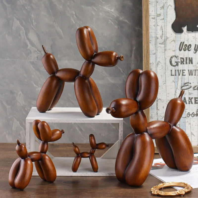 Wood Grain Balloon Dog Sculpture Resin Craft Decorative Piece Suitable for Bedrooms, Living Rooms, and Study Rooms