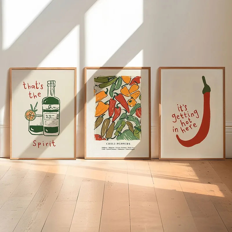 Japanese Hot Chilli Pepper Wall Art Canvas Painting Retro Posters And Prints Drink Wine Pictures for Kitchen Aesthetic Decor