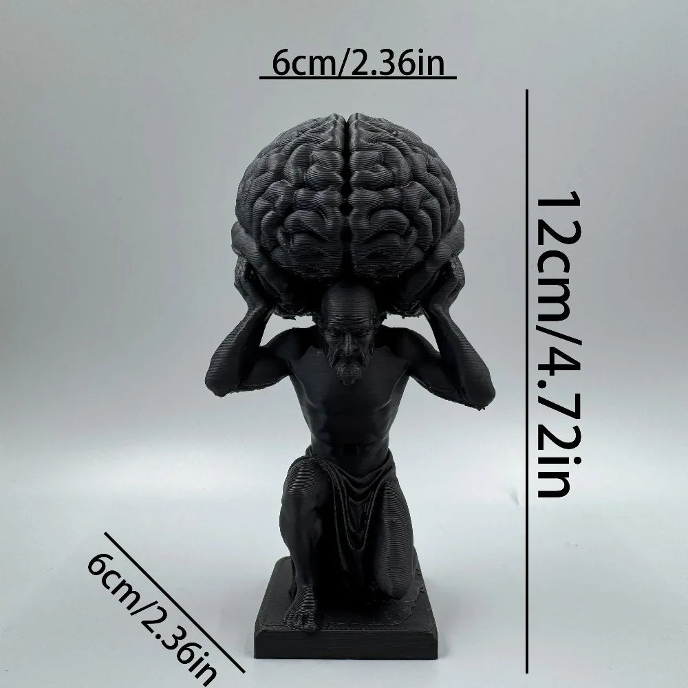 1pc Black "Mind Over Matter" Brain-Bearer Art Figurine, suitable for philosophical study decor & distinctive office display.