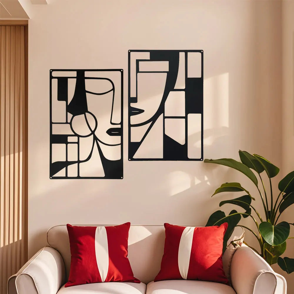Violaura Abstract Metal Wall Art - Easy to Install Hanging Geometric, Lines, Shapes, Artistic, Bedroom, Blacksmith, Handcrafted