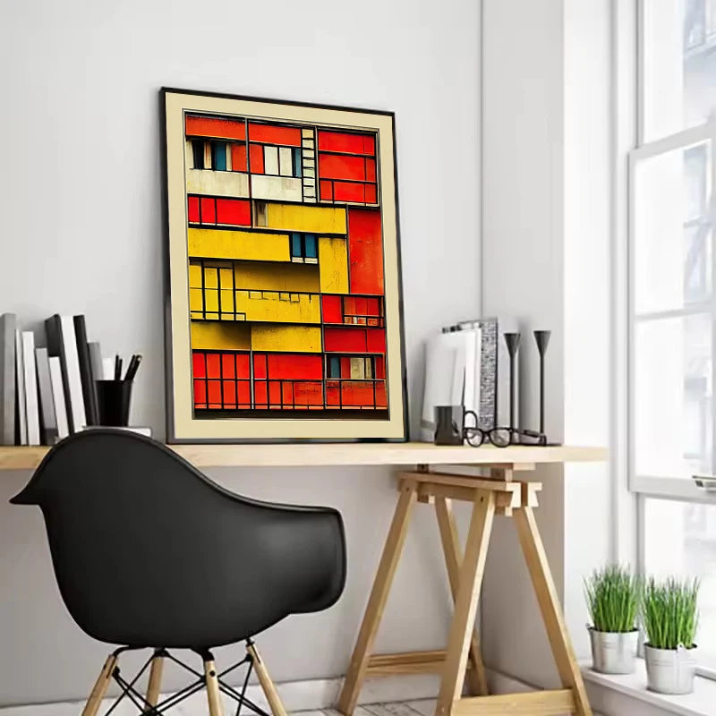 Minimalist Fallingwater House Bauhaus Classic Architecture Abstract Poster Canvas Painting Wall Art Pictures Living Home Decor