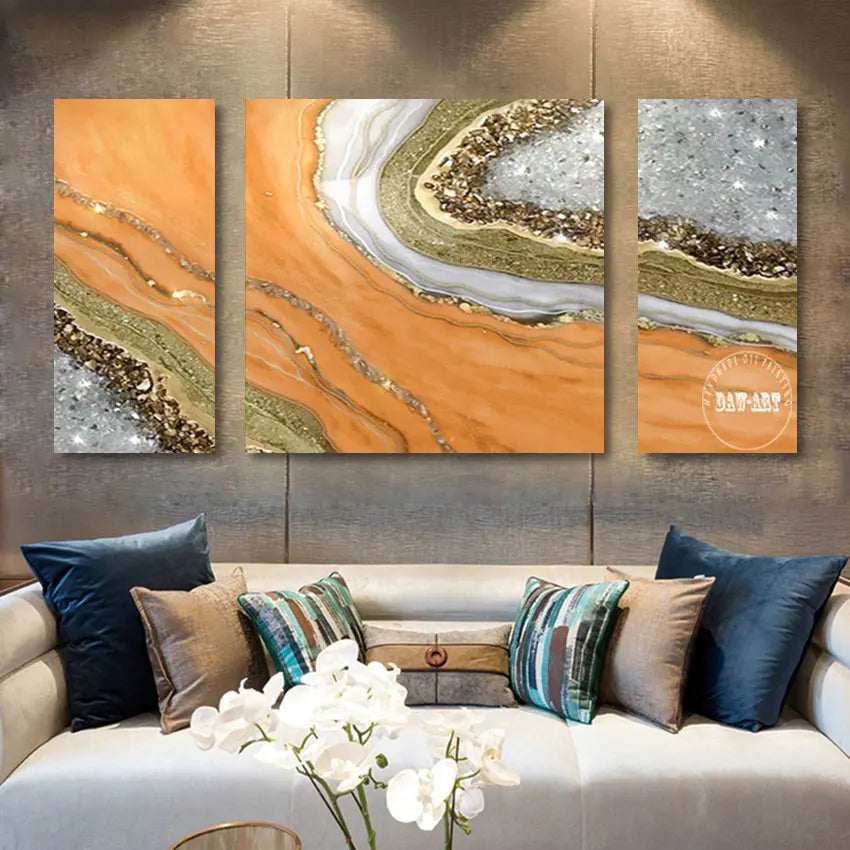Art Canvas Roll, Gold Foil Modern Artwork, 3PCS, Abstract Oil Paintings, Large Size, Picture Wall, Restaurant Decoration Piece