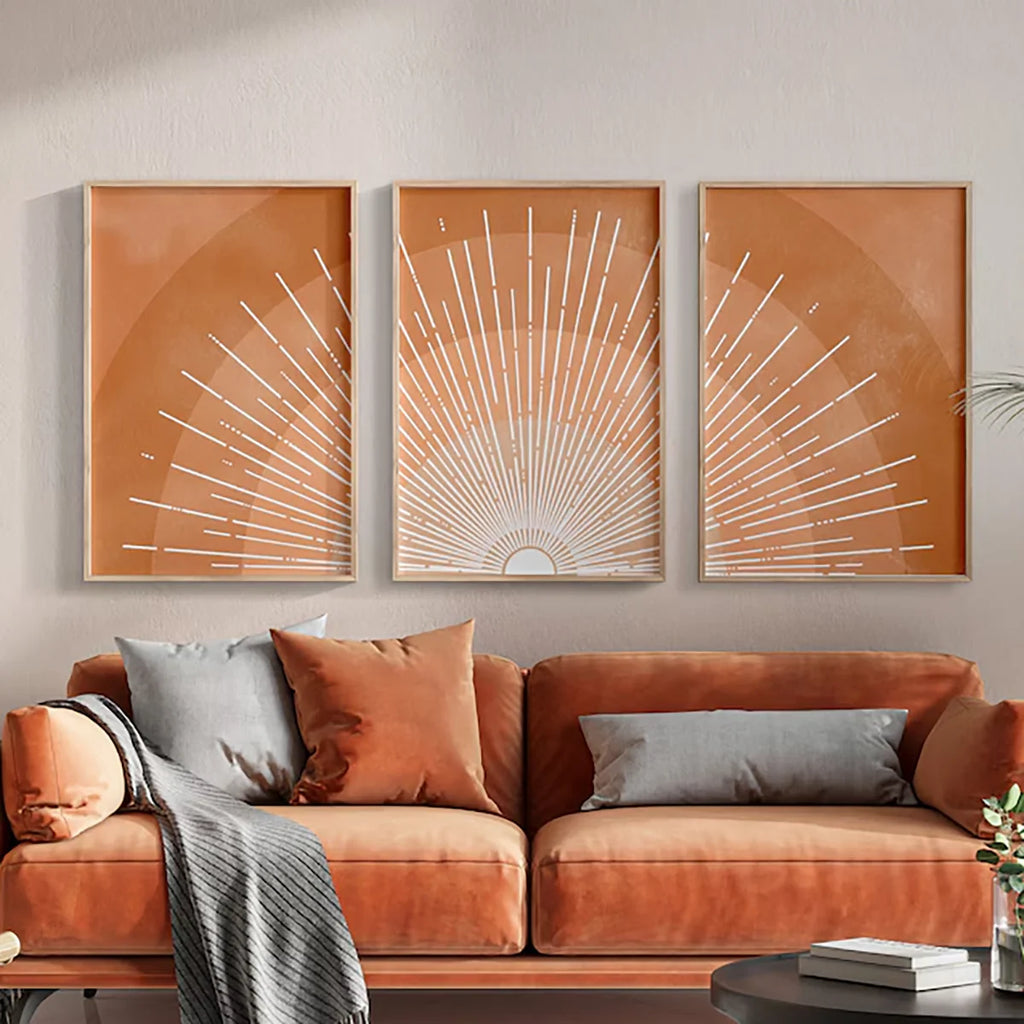 3PCS Bohemia Sun Print  Mid Century Modern Terracotta Wall Art Minimalist Poster Canvas Prints  Room Decoration Home Decor