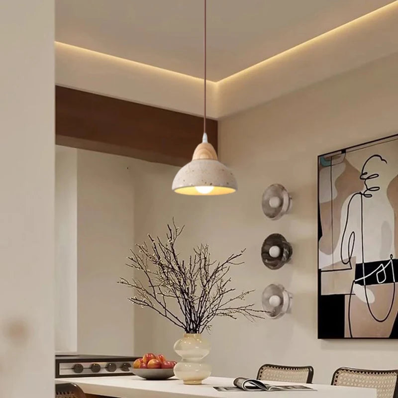 Japanese Vintage Stone Wood LED Decor Pendant Light Home Dinning Room Villa Bedroom Foyer Lighting Fixtures