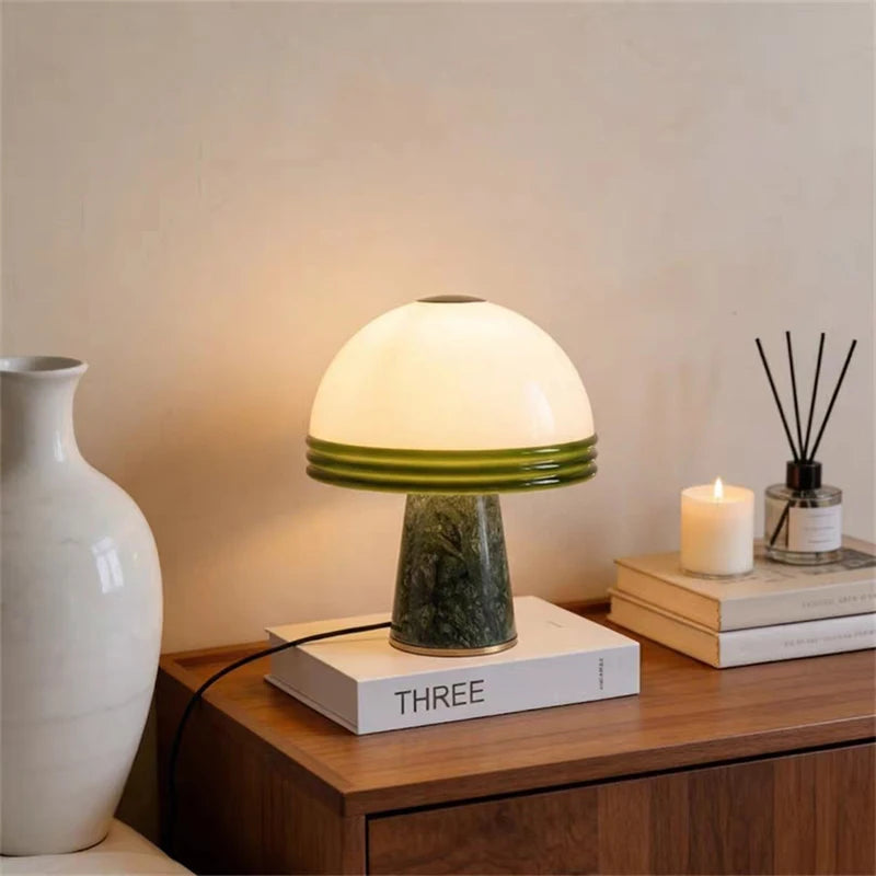 Modern Natural Green Marble LED Desk Lamp Glass Lampshade Plug Adapter For Home Decor Bedroom Foyer Hotel Table Light