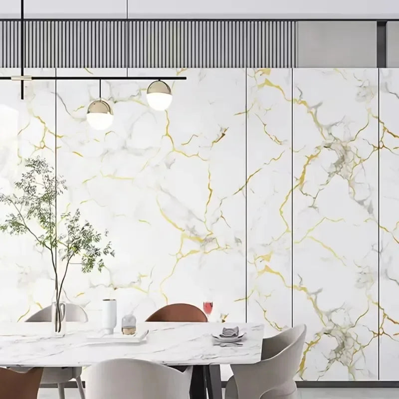 Peel and Stick Gold Vein Marble Wall Tile Sticker Self-Adhesive Waterproof Decorative Film for  TV Backdrop Renovation