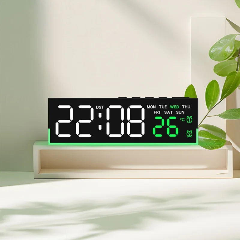 USB Powered Digital Alarm Clock with Mood Light TEMP  Date Week 2 Alarms Auto Dimmable Snooze Table Clock 12/24H DST LED Clock