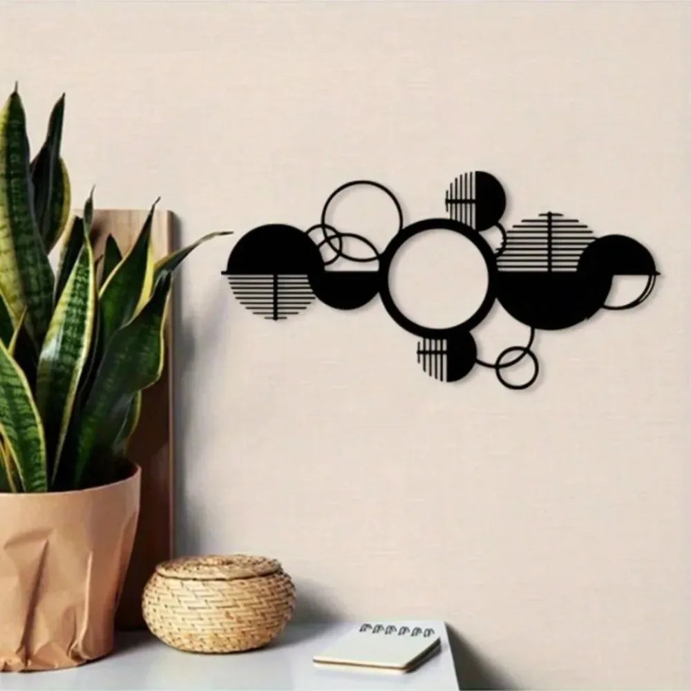 Geometric Metal Wall Art Black White Iron Circle Decor Modern Abstract for Living Room Office