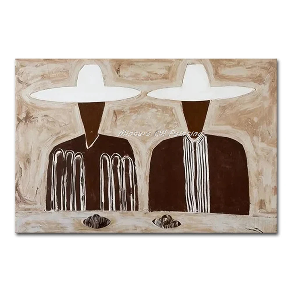 Mintura,Handpainted Cowboy Oil Paintings on Canvas,Modern Home Decoration,Abstract Brown Poster,Wall Art Picture for Living Room