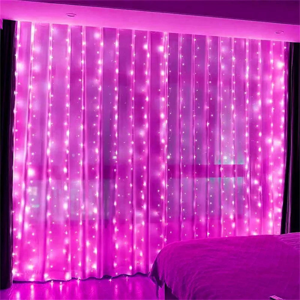 Curtain LED String Lights Garland Battery Festoon 8 Lighting Modes Fairy Garland Lights Christmas Decoration for Bedroom Home