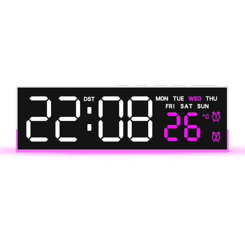 USB Powered Digital Alarm Clock with Mood Light TEMP  Date Week 2 Alarms Auto Dimmable Snooze Table Clock 12/24H DST LED Clock