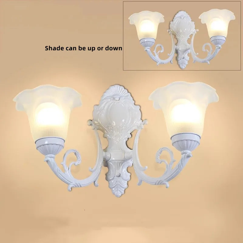 European Wall Lamp LED Sconce Light E27 Retro Metal White Glass Shade For Living Room Home Corridor Indoor Decorative Lighting