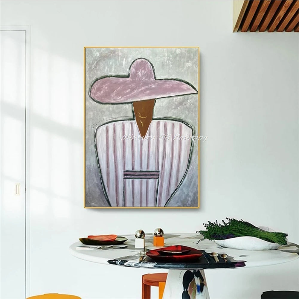 Mintura,Handpainted Cowboy Oil Paintings on Canvas,Modern Home Decoration,Abstract Brown Poster,Wall Art Picture for Living Room