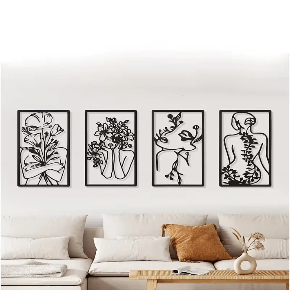CIFbuy™ 4pcs Minimalist Metal Wall Art | Modern Abstract Female Figure Decor – Bedroom, Bathroom & Living Room Sculptures