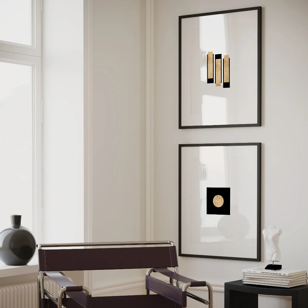 2pcs Modern Wabi-Sabi Geometric Frameless Posters White, and Gold Abstract Frameless Canvas for Home, Bedroom, and Office Decor