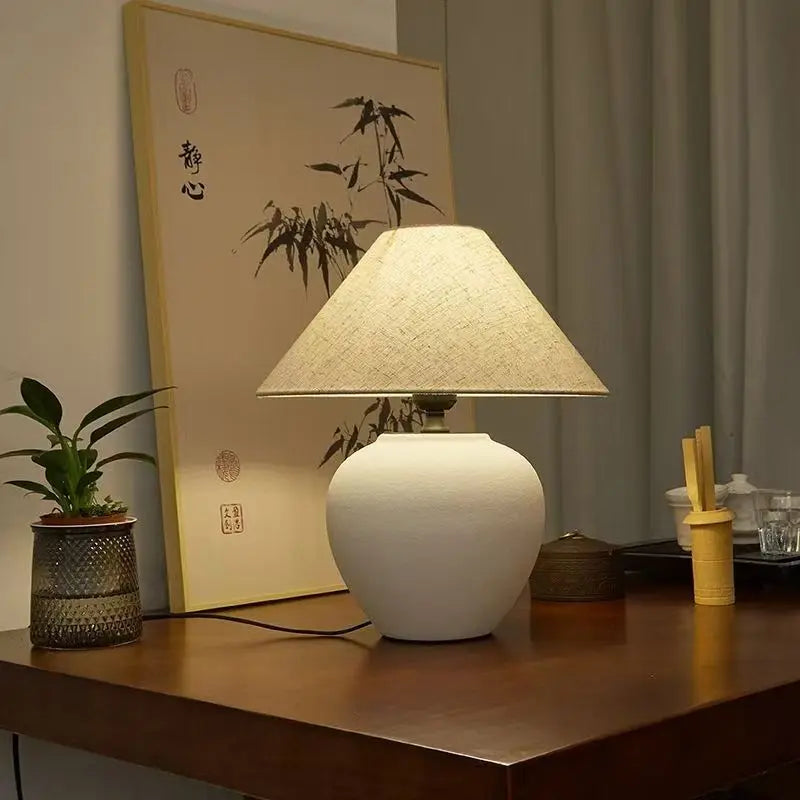 Nordic Retro Ceramic Table Lamp with Fabric Lampshades Bedside Indoor Lighting Floor Lamp for Room Decoration