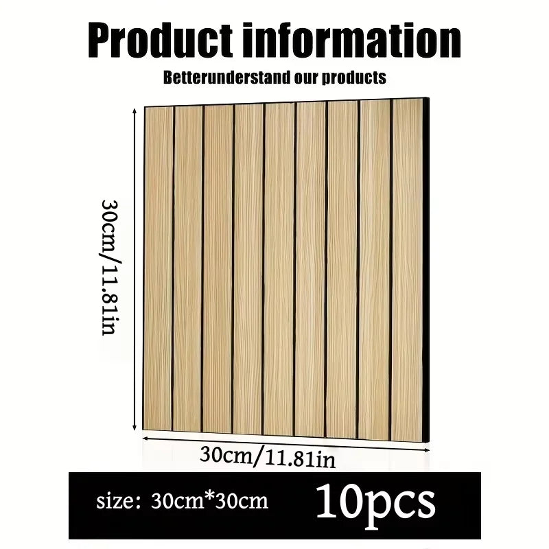 10PCS Peel and Stick Wood Slat Wall Panels Decorative Wall Panels Self Adhesive Slat Acoustic Textured Panel Soundproof