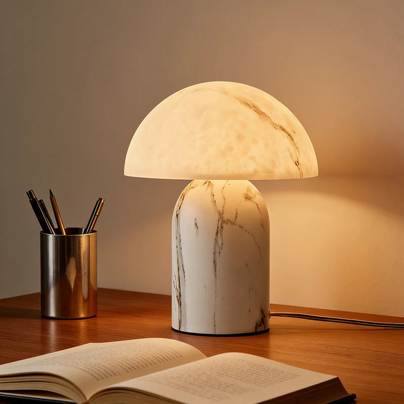 Nordic Modern Table Lamp Metal & Resin Marble Pattern E14 Table Lighting Fixtures Decorative Mushroom Lamp for Bedroom