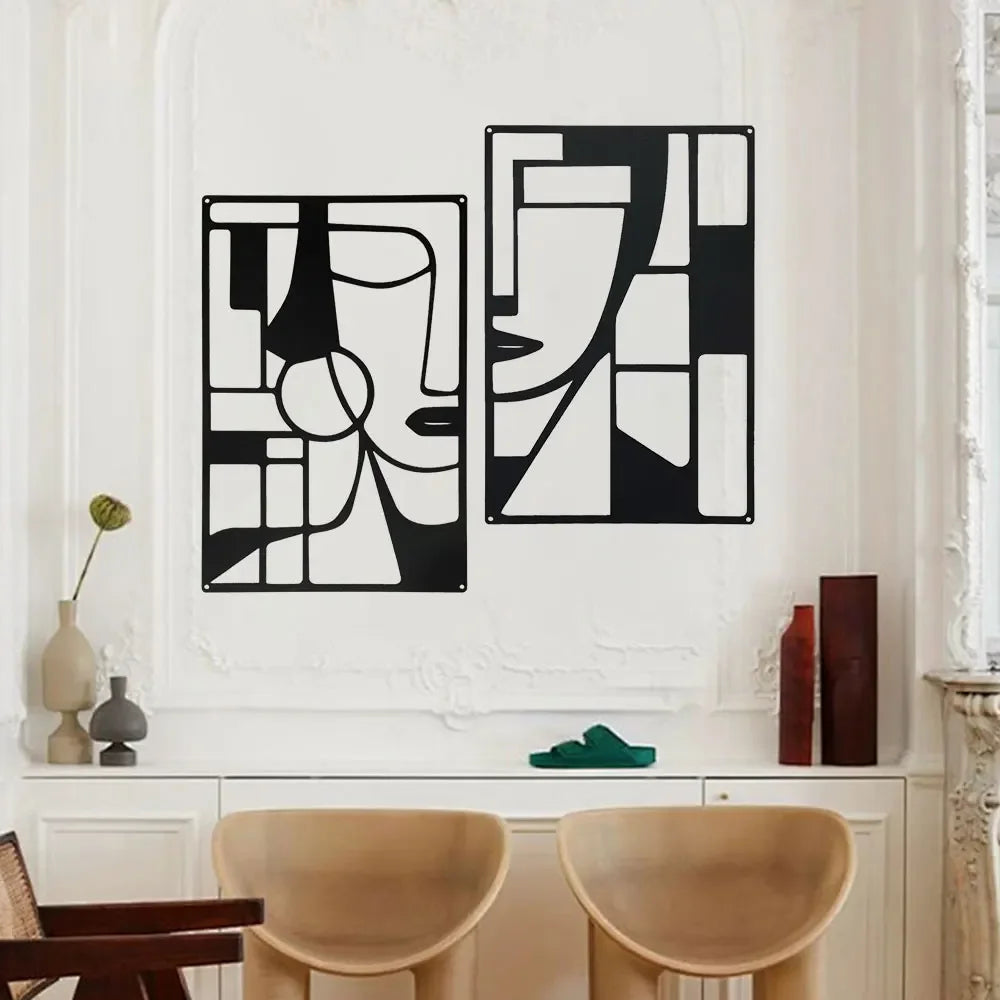 Violaura Abstract Metal Wall Art - Easy to Install Hanging Geometric, Lines, Shapes, Artistic, Bedroom, Blacksmith, Handcrafted