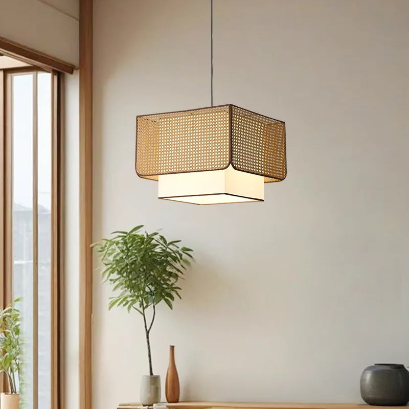 Japanese Wabi Sabi Rattan Pendant Lights Handmade Bamboo Ceiling Chandelier Living Room Dining Restaurant Kitchen Island Light