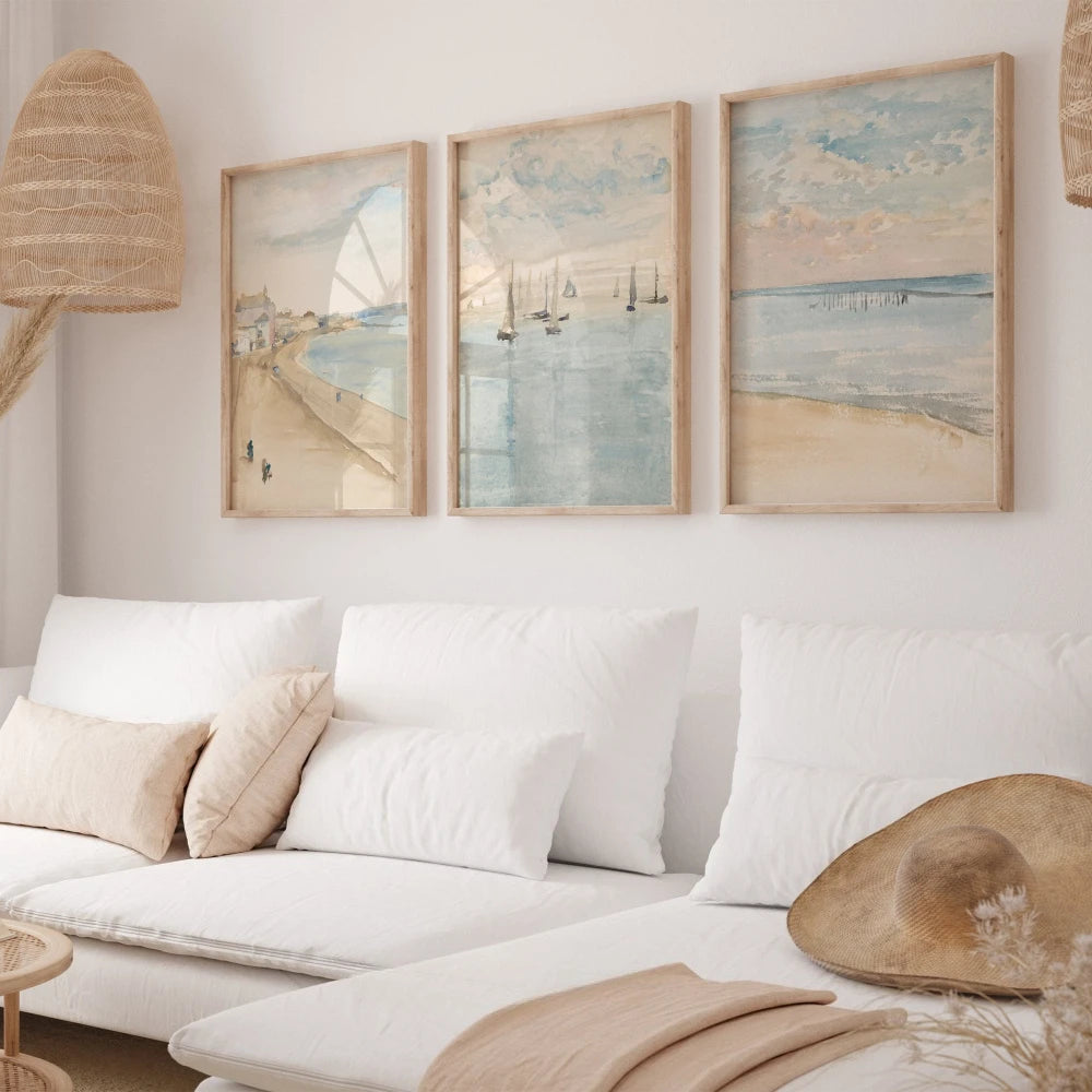 Muted Beach Set of 3 Prints Minimalist Coastal Wall Art Neutral Summer Wall Art Beach Cottage Canvas Prints Home Decor Gift