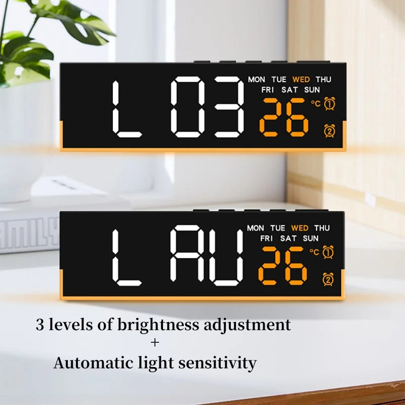 USB Powered Digital Alarm Clock with Mood Light TEMP  Date Week 2 Alarms Auto Dimmable Snooze Table Clock 12/24H DST LED Clock