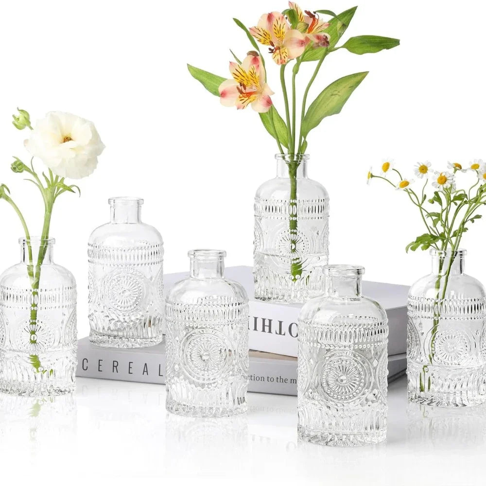 6pcs Vintage Vase Glass Hydroponic Flower Planter Small Vase Glass for Centerpieces Home Office Soft Decoration Wedding Decor