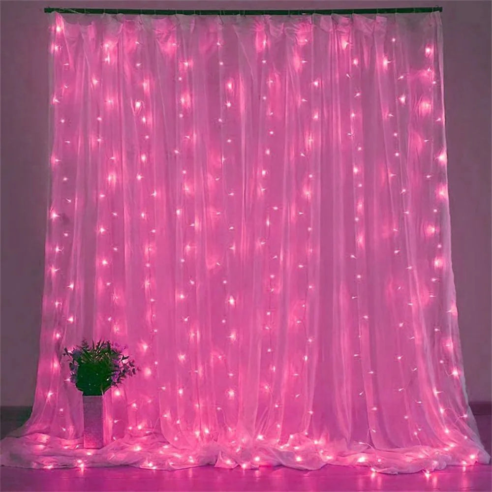 Curtain LED String Lights Garland Battery Festoon 8 Lighting Modes Fairy Garland Lights Christmas Decoration for Bedroom Home