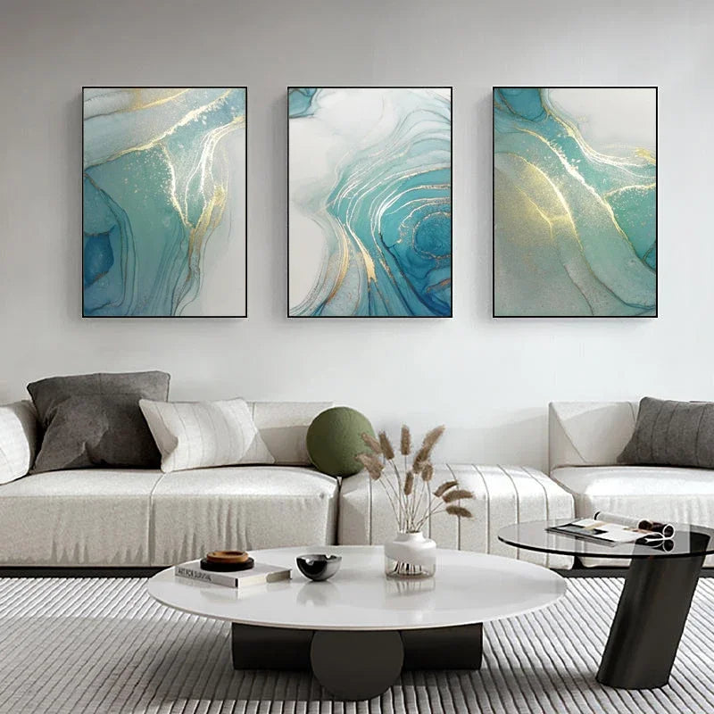 Abstract Wall Art Canvas Painting Print Nordic Luxe Gilt Picture Turquoise Gold Foil Marble Texture Poster Decoration for Home