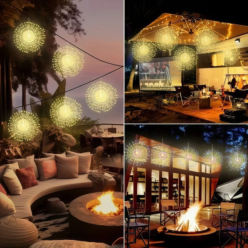 4/5pcs Solar Hanging Firework Lights for Eaves Solar Powered with Light Sensor Control Outdoor Garden Yard Decorative Lights