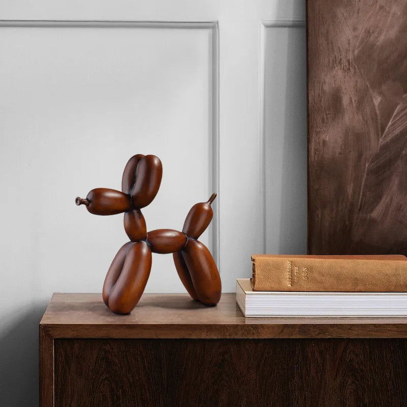 Wood Grain Balloon Dog Sculpture Resin Craft Decorative Piece Suitable for Bedrooms, Living Rooms, and Study Rooms