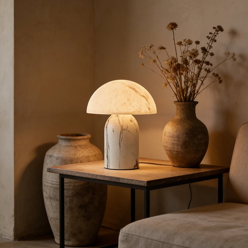 Nordic Modern Table Lamp Metal & Resin Marble Pattern E14 Table Lighting Fixtures Decorative Mushroom Lamp for Bedroom