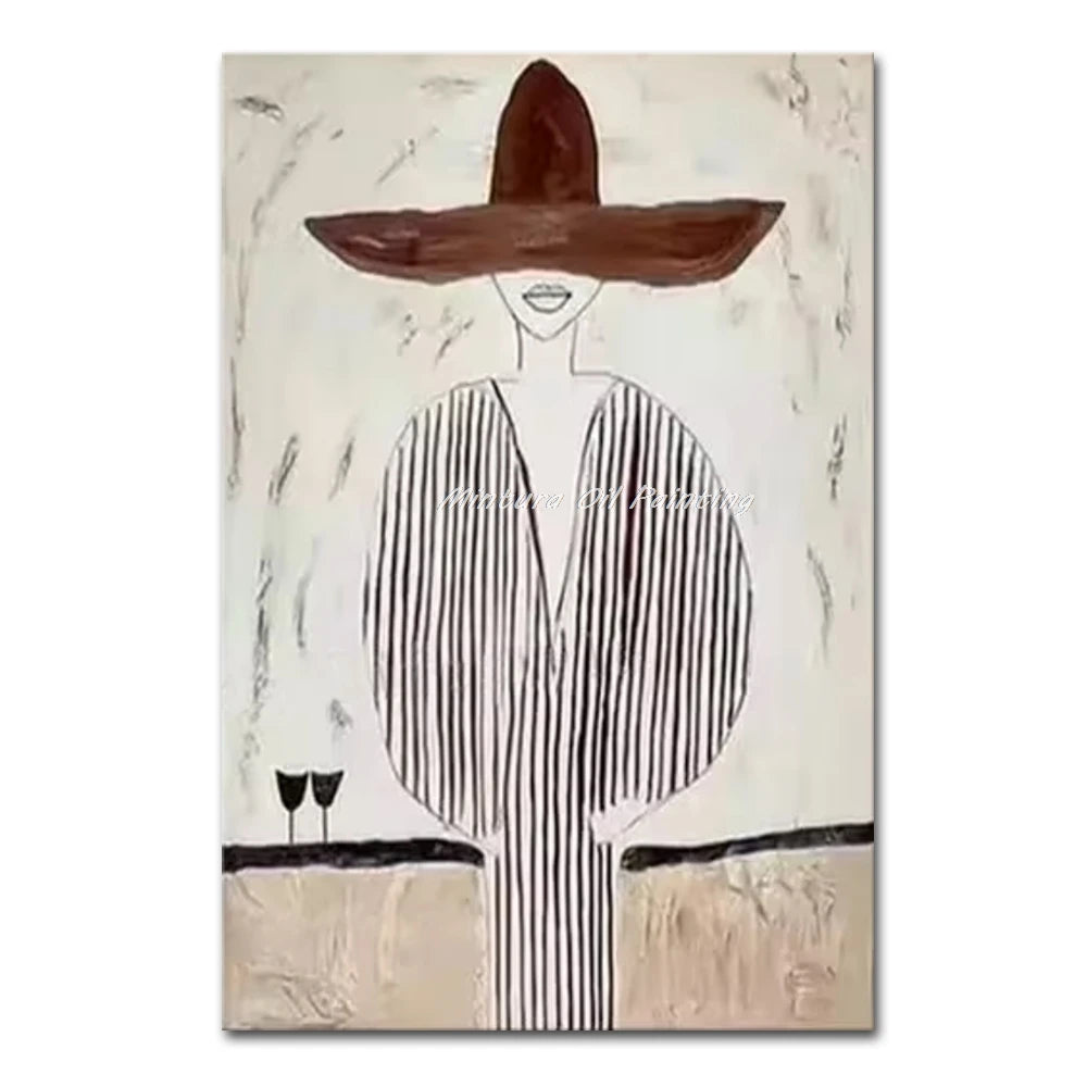 Mintura,Handpainted Cowboy Oil Paintings on Canvas,Modern Home Decoration,Abstract Brown Poster,Wall Art Picture for Living Room