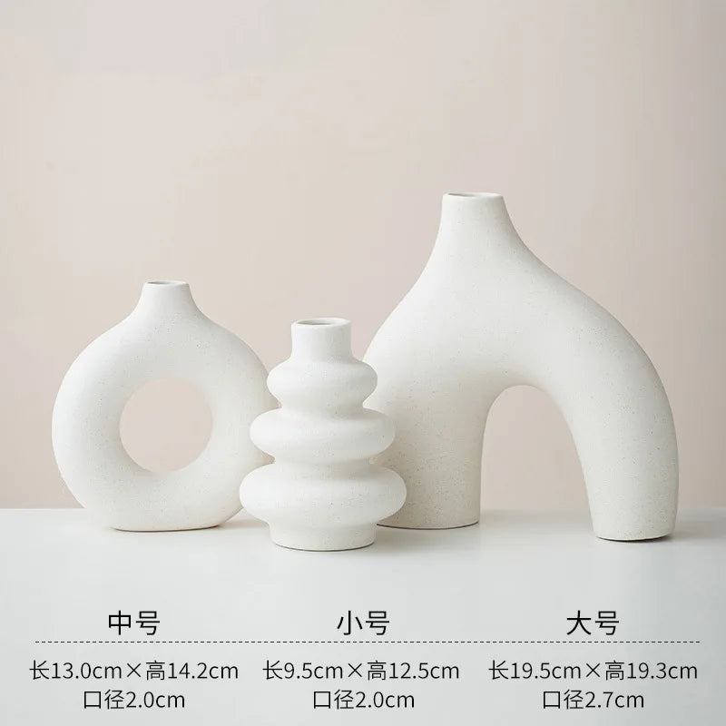 3pcs/set Geometric Vase Plain Fired Ceramic Crafts Home DecorationDesktop Ornaments White Black Flower Vase Window Sill Decor