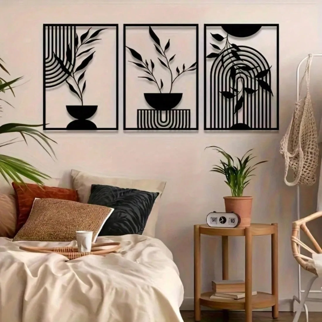 Metal Wall Art Black Iron 3-Piece Set, Abstract Line Decor for Living Room Bedroom Indoor Outdoor