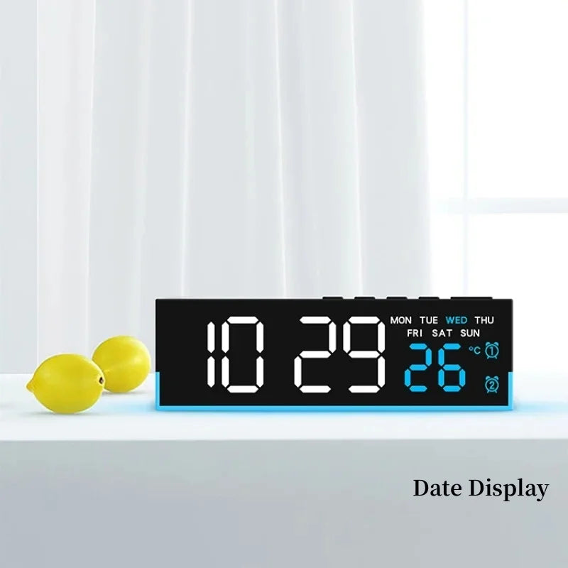 USB Powered Digital Alarm Clock with Mood Light TEMP  Date Week 2 Alarms Auto Dimmable Snooze Table Clock 12/24H DST LED Clock