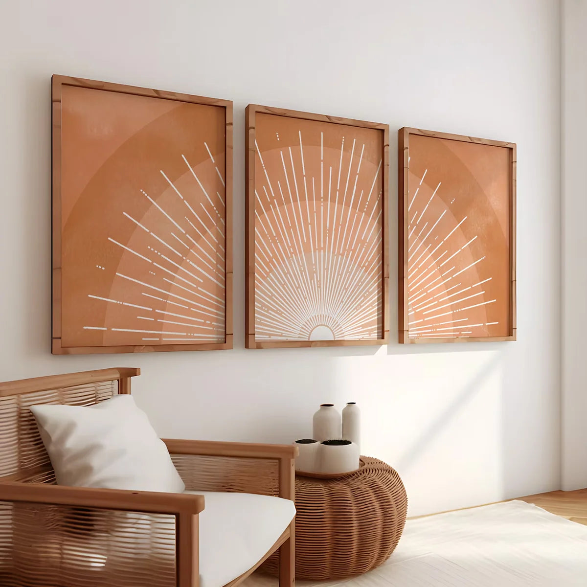 3PCS Bohemia Sun Print  Mid Century Modern Terracotta Wall Art Minimalist Poster Canvas Prints  Room Decoration Home Decor