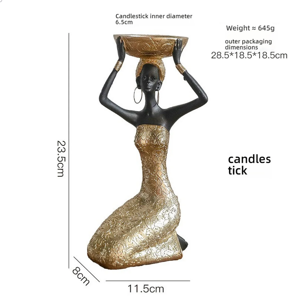 Resin African-Style Sculpture (Black & Gold) , Multi-Functional Decor/Candle Holder for Desk/Shelf, Luxury Home Accent