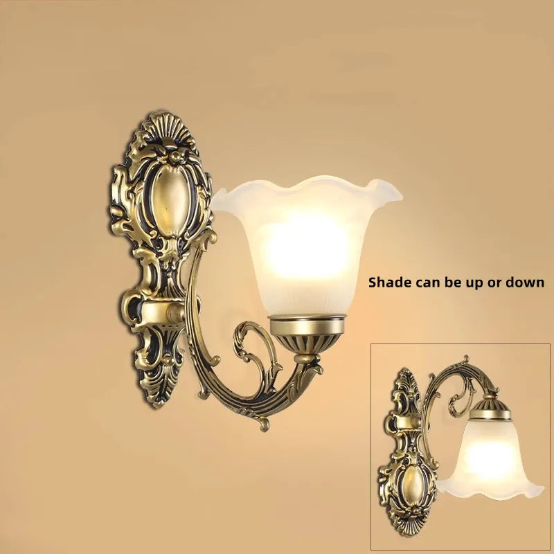 European Wall Lamp LED Sconce Light E27 Retro Metal White Glass Shade For Living Room Home Corridor Indoor Decorative Lighting