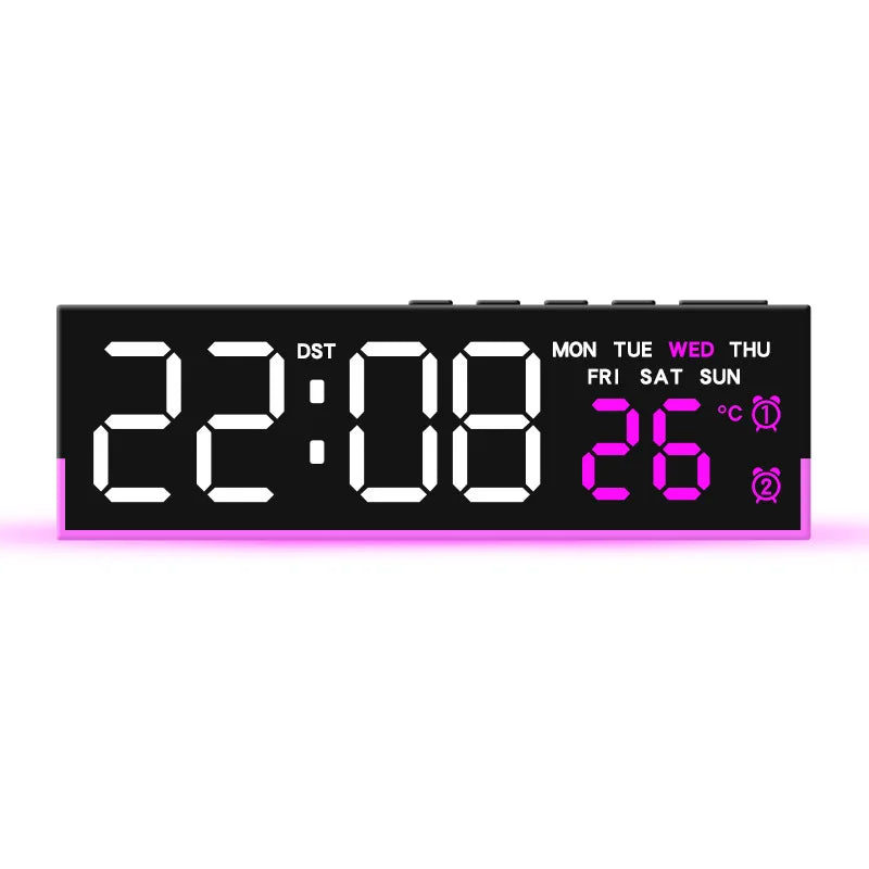 USB Powered Digital Alarm Clock with Mood Light TEMP  Date Week 2 Alarms Auto Dimmable Snooze Table Clock 12/24H DST LED Clock