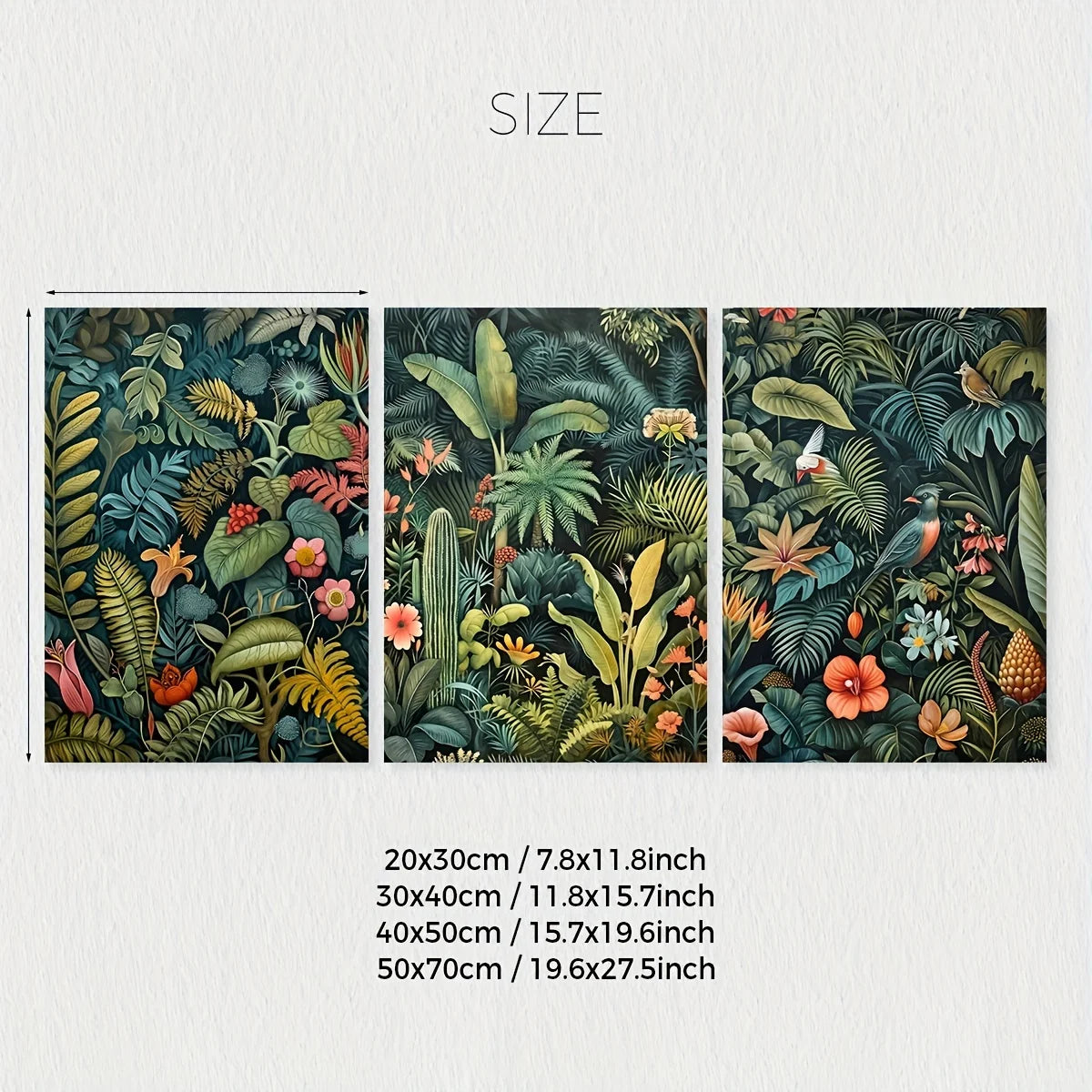 3pcs Set Vintage Jungleland Flower Henry Rousseau Inspired Wall Art Canvas Print,Plant Print Poster,Tropical Jungle Wall Art,Vintage Wall Art,Spring Decor,Living Room Gift,Home Decor,Flower and Leaves Woodland Wall Decor,No F