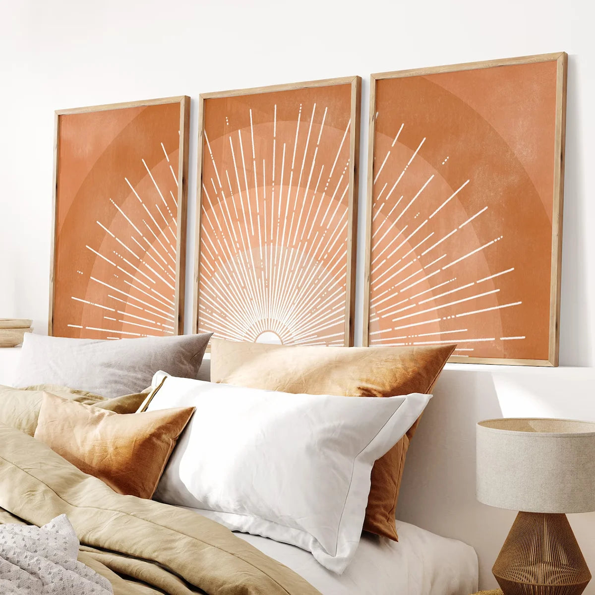 3PCS Bohemia Sun Print  Mid Century Modern Terracotta Wall Art Minimalist Poster Canvas Prints  Room Decoration Home Decor