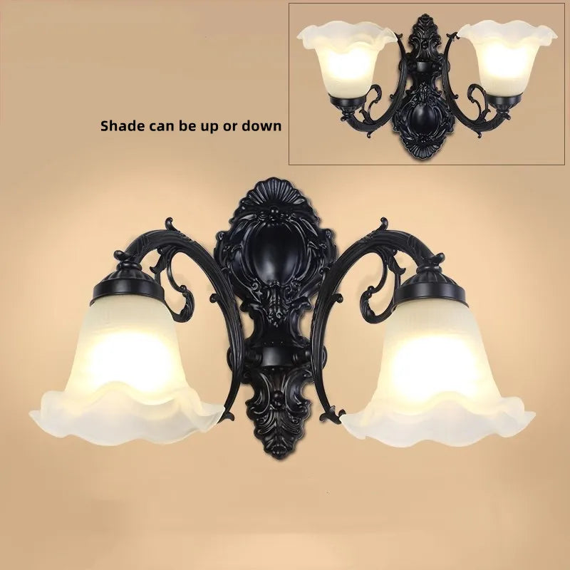 European Wall Lamp LED Sconce Light E27 Retro Metal White Glass Shade For Living Room Home Corridor Indoor Decorative Lighting