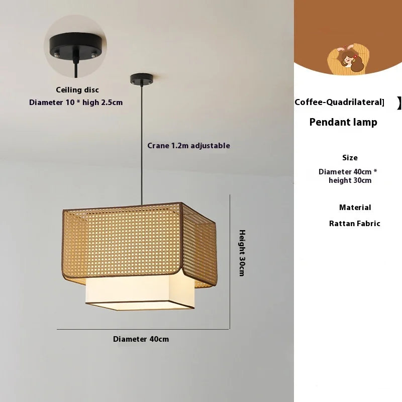 Japanese Wabi Sabi Rattan Pendant Lights Handmade Bamboo Ceiling Chandelier Living Room Dining Restaurant Kitchen Island Light