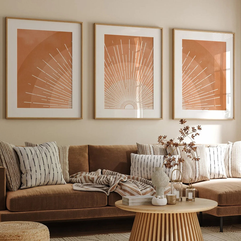 3PCS Bohemia Sun Print  Mid Century Modern Terracotta Wall Art Minimalist Poster Canvas Prints  Room Decoration Home Decor