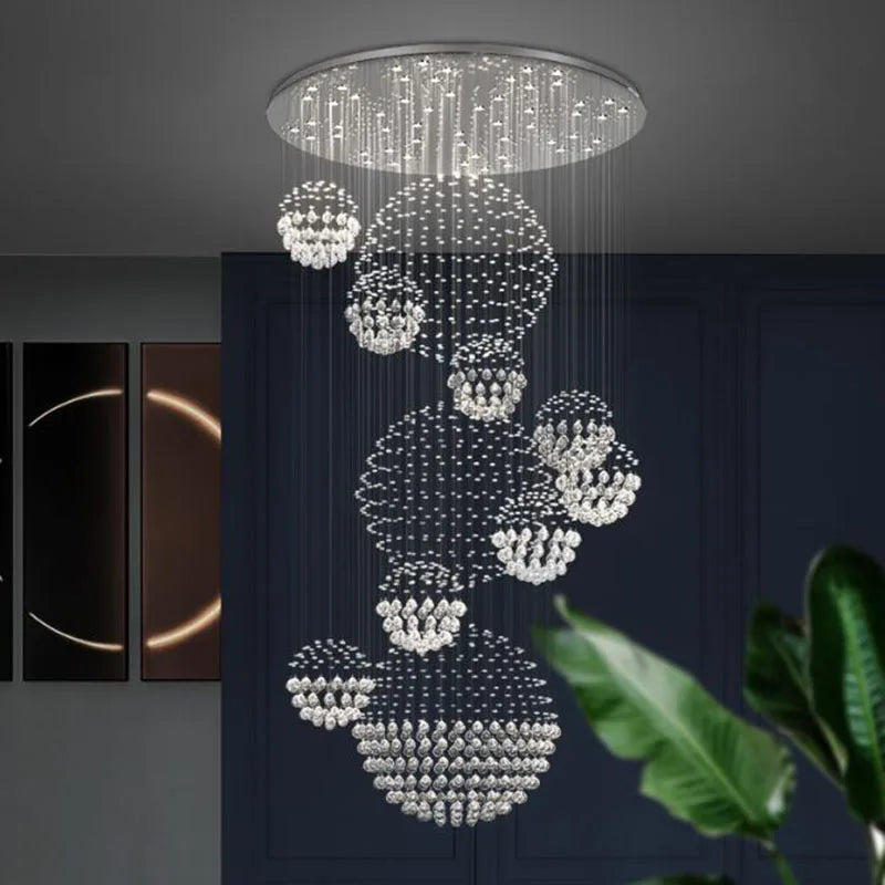 New Modern Item Large Villa Ceiling Lights Hotel Crystal Led Chandelier Staircase Pendant Light Kitchen Room Decor Hanging Lamp