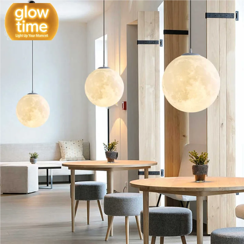 Nordic Moon Pendant Light LED Hanging Lamp with E27 Modern Chandelier Indoor Home Decor for Bedroom Living Room Bedside Lighting