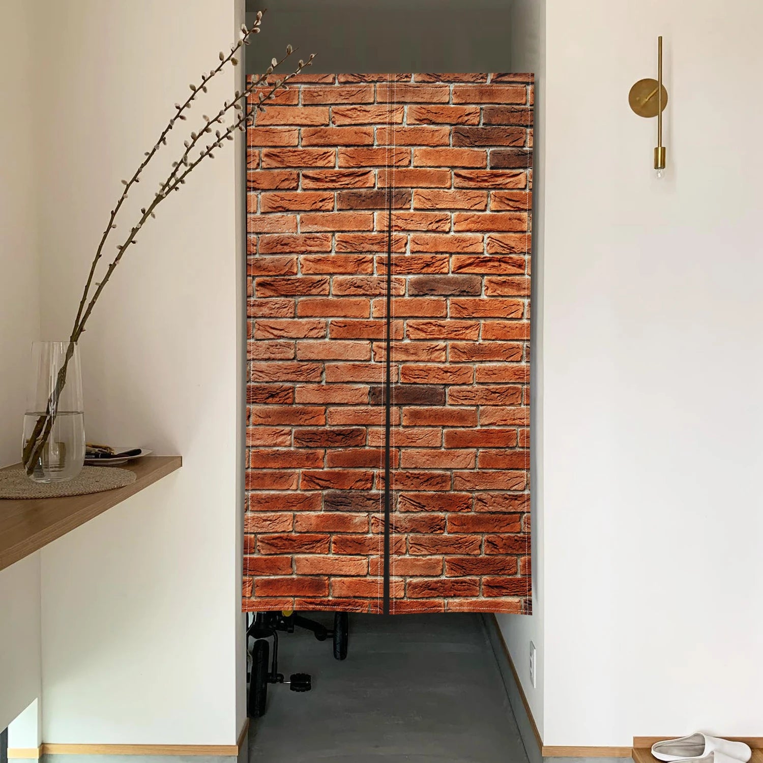 Retro Brick Noren Door Curtains Natural Stone Texture Vintage Red Linen Doorway Curtains Home Decor Room Divider Half-curtains
